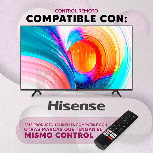 Control Remoto Compatible Con Pantallas Hisense Android Tv Erf3b90h Con Botón De Acceso Rápido Para Netflix YouTube Disney+ Google Play Prime Video Incluye 4 Pilas Divitech® Aaa