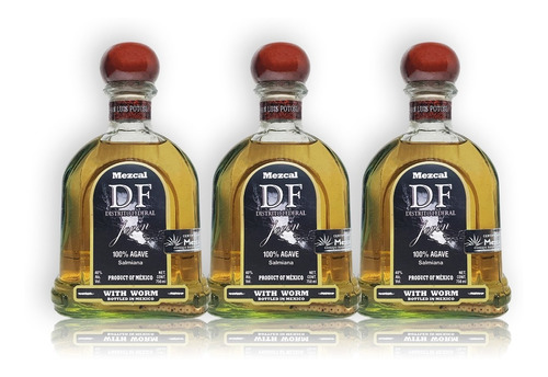 Distrito Federal Joven Mezcal Con Gusano Kit X3u 750ml