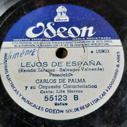 Pasta Carlos De Palma Orq Caract Lita Moreno Odeon C381