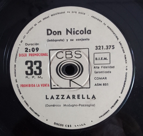 Don Nicola- Lazarella- La Papa Y Tomate-promo- Vinilo Simple