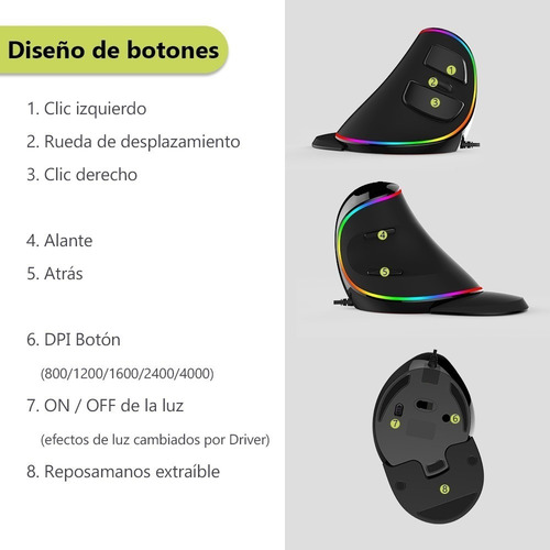 Mouse Vertical, Mouse Ergonômico Com Fio, 5 Níveis De Dpi