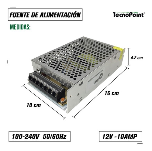 Imagen 2 de 8 de Fuente Switching 12v 10 Amp 120w Tiras Led Cctv Pack X2