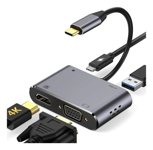 Adaptador Usb C Hdmi Tipo C A Hdmi 4k Usb3.0 Vga 4 En 1
