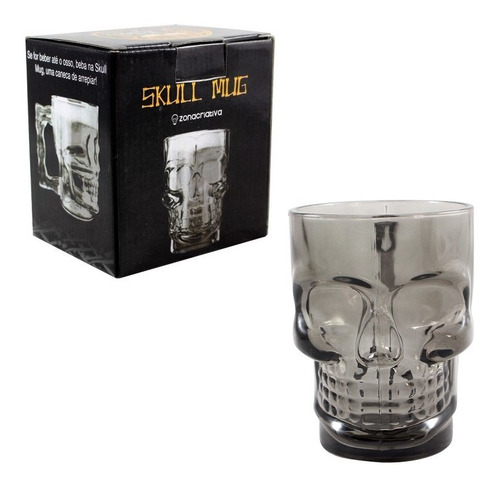 Caneca Caveira Preta Viking Vidro 500ml Skull Chopp Mug
