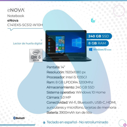 Imagen 2 de 10 de Notebook Enova I5 1035g1 8gb Ram 240gb