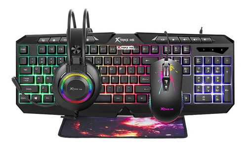 Kit Gamer Teclado Y Mouse Xtrike Me 4 En 1 Español Negro 