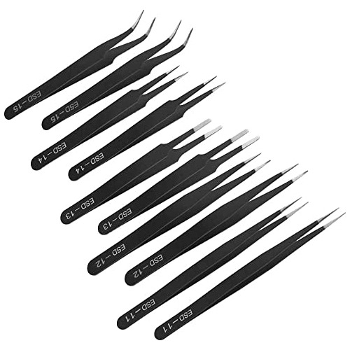 Kit De Pinzas De Precisin Xinmeiwen 10pcs Anti-estticas De A