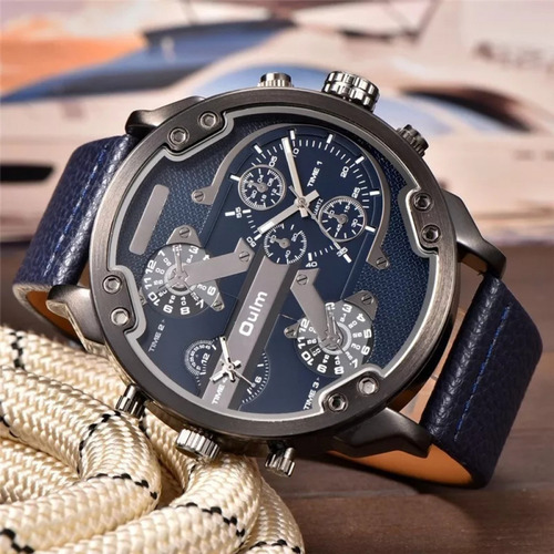 Relojes Oulm Leather Quartz Con Dos Zonas Horarias