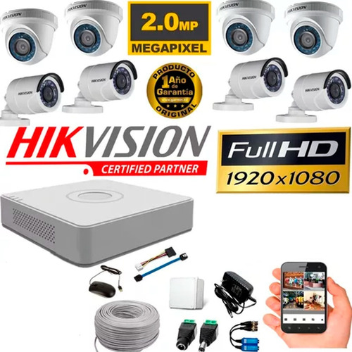 Camaras Hikvision Kit Dvr 8ch + 8 Cámaras 1080p + Accesorios
