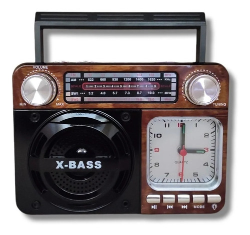 Rádio Relógio Portátil Retro Bluetooth Vintage Fm Am Sw Usb Cor Marrom 110V/220V