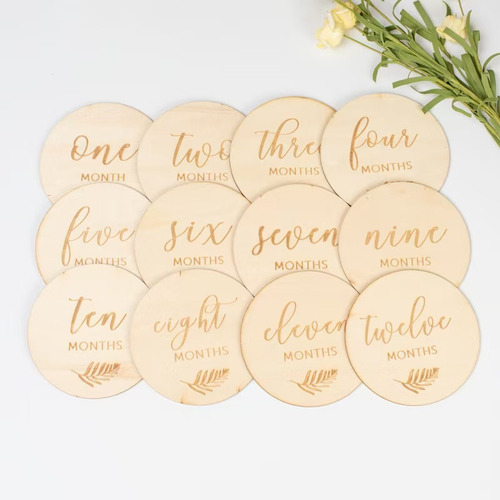 12 Tarjetas De Madera De Hito Mensual Para Bebés Simples