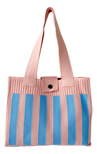 Striped Knit Tote Bag Large Capacity Shoulder Handbag