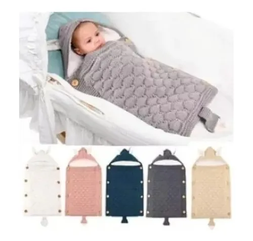 Saco Manta De Dormir Tejido Chiporro Para Bebes Gris