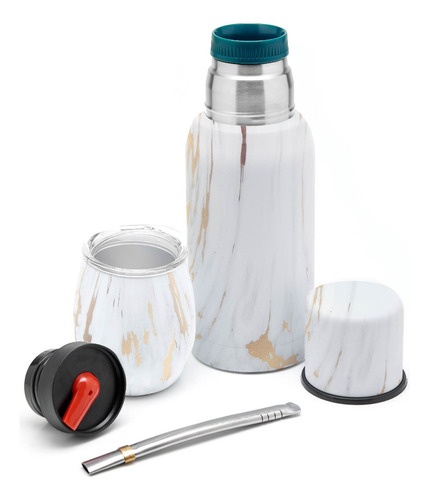 Set Matero - Termo Acero 750ml + Mate + Bombilla Inal Marmol