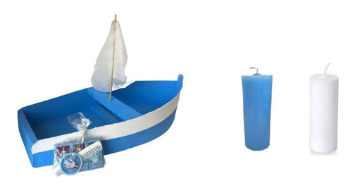 Barco Iemanjá Grande 60 Cm + Velas Azul E Branca + Kit