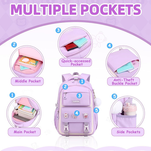 Mochila Escolar Con Multiples Bolsillos-impermeable-28l-l...