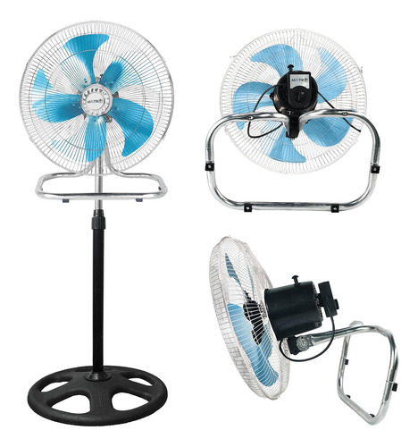 Ventilador De Piso 3 En 1 Ventilador De Pared Con 5 Aspas 50 Cm 60w Plateado Azul Acero Madera 5