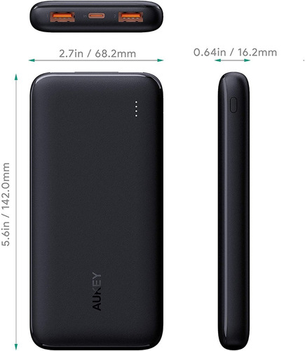 Power Bank Bateria Externa 10000mah 2 Salidas Usb Aukey