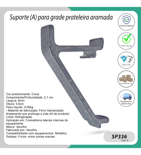 Kit 4 Suportes Para Grade Prateleiras Metalfrio Gelopar
