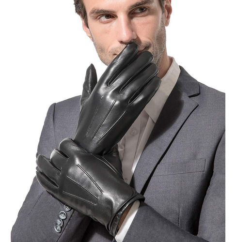 Sanfiland Guantes De Cuero Para Hombre, Manoplas De Invierno