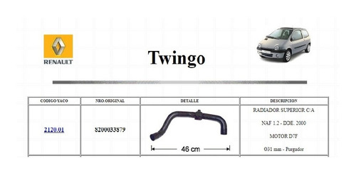 Manguera Superior Renault Twingo 1.2  Con Aire Desde El 2000