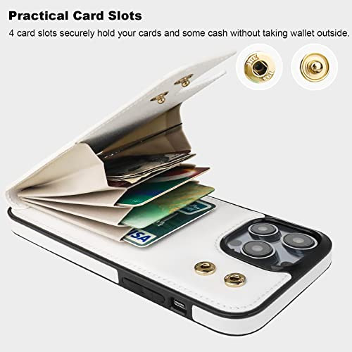 Funda Cartera Para iPhone 14 Pro Max Blanco 6.7 PuLG Piel Si