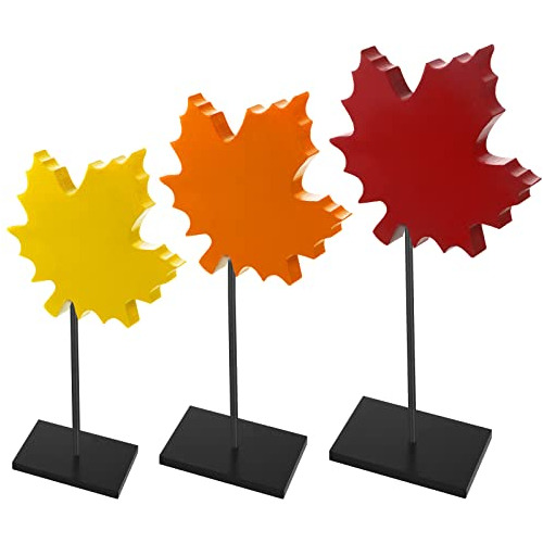 3pcs Fall Maple Leaf Standing Tabletop Decor Wood Tiere...