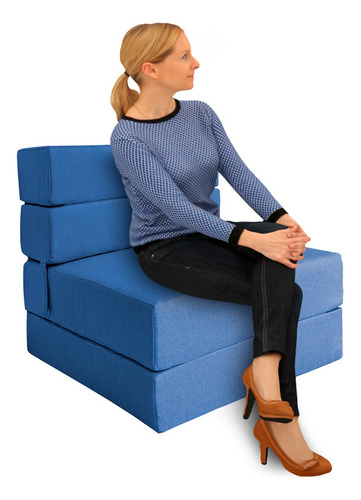 Imagen 2 de 10 de Sofá Cama Individual Plegable, Colchoneta Con Soporte Firmé Color Azul marino
