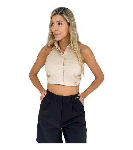 Crop Top Camisero Escote Espalda Unicolor (alb070)