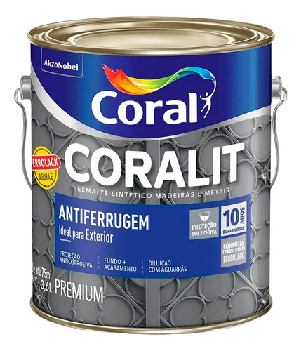 Tinta Esmalte Ferrolack Antiferrugem Coralit 3,6l Coral Cor Preto