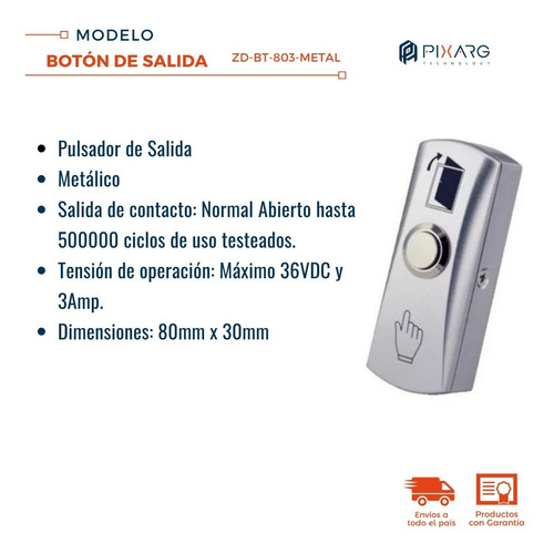 Imagen 2 de 6 de Boton Pulsador De Salida Control De Accesos Uso Intenso