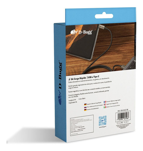 Cable Usb A A Tipo C Trenzado Reforzado Carga Rápida 1 Metro Negro
