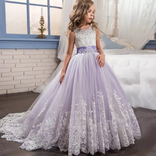 H Vestido De Fiesta Bordado Para Niñas, Vestido Princesa