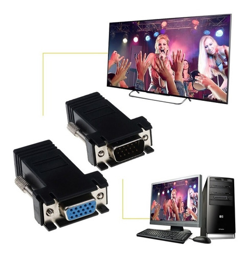  Duo De Adaptadores Extensor Vga Macho Y Hembra A Rj45