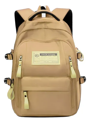 Mochila Reforçada Média Notebook 15.6 Trabalho Escolar Costa Cor Bege Desenho Do Tecido Liso