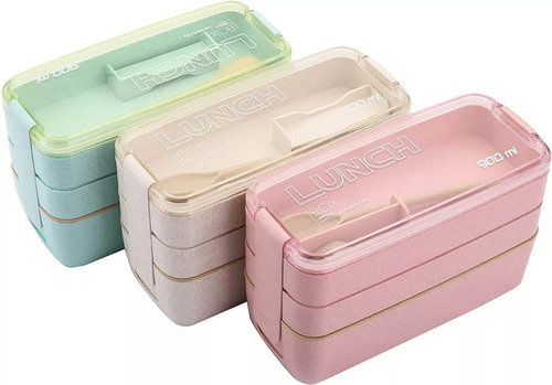 Contenedor Lonchera Box Lunch Divisiones Cubiertos Portatil