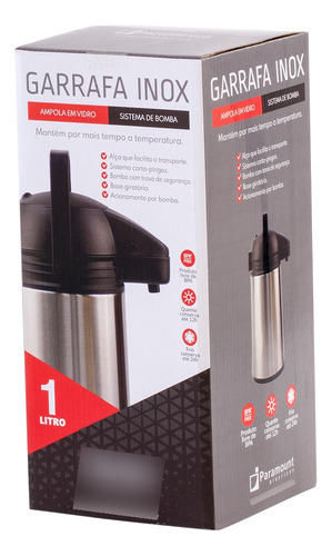 Garrafa Térmica Paramount Onyxtermic Inox 1lt Acampamento
