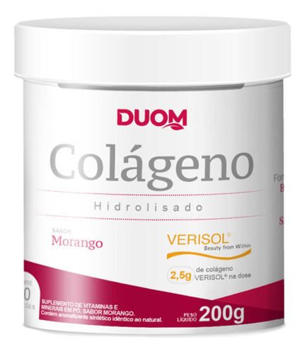 Colágeno Hidrolisado Verisol Vitaminas Morango 200 G - Duom