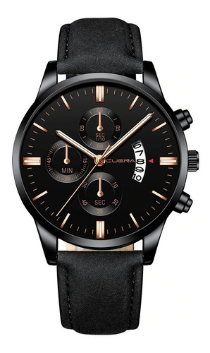 Relógio Masculino Preto Pulseira Couro Cuena Envio Em 24h