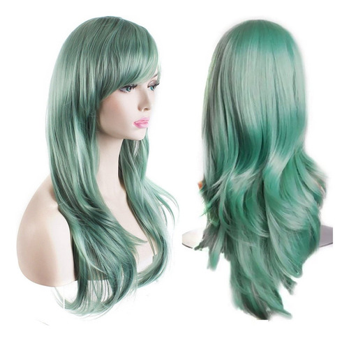 Peluca De Pelo Rizado Largo Para Mujer, 70 Cm, Color Verde