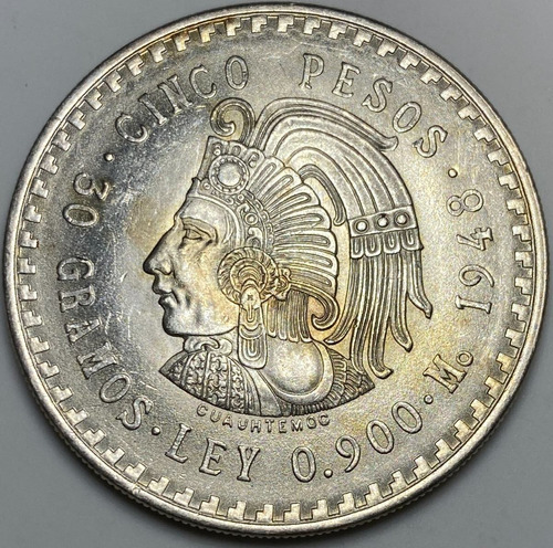 Mex19022 México 5 Pesos 1948 Unc-bu Ayff