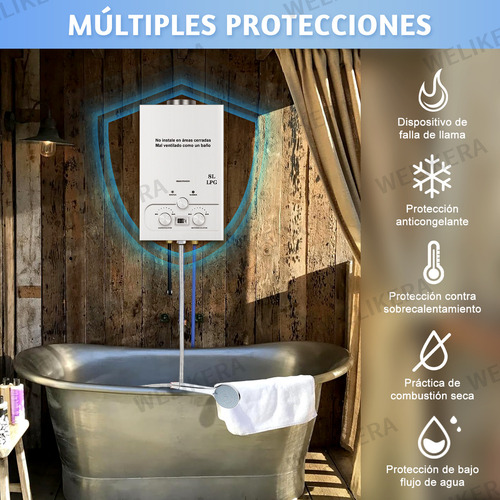 Calentador De Agua Instantáneo 8l/min Gas Lp Tipo De Gas Glp Color Plateado