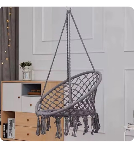 Silla Colgante Muna Tejita De Borlas Unicolor Gris