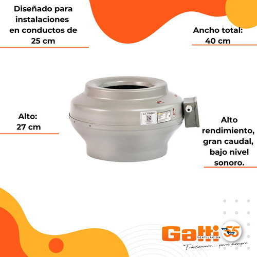 Extractor De Aire Entre Conducto Chapa 10 (25 Cm) Gatti Ventilacion