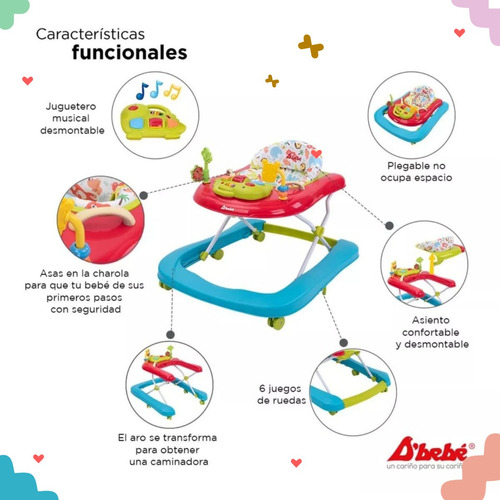 Andadera Caminadora D´bebe Jungle 2 En 1 - Rojo