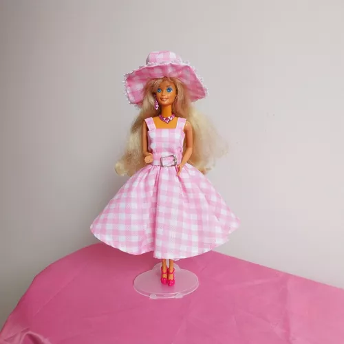 Vestido Barbie Xadrez Rosa Pink Filme Retro Gode Luxo 2023