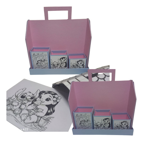 Casinha De Colorir Stitch + Livro 60 Folhas E Porta-lápis Azul-aço Stitch