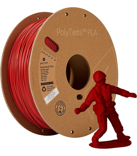 Filamento Polyterra Pla Polymaker, 1.75mm - 1kg Color Army Red