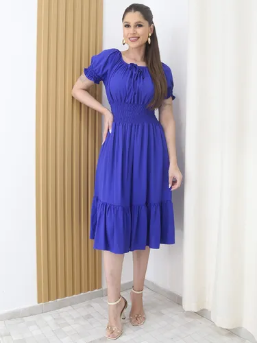 Vestido M di Evang lica Manga Babado El stico Na Cintura