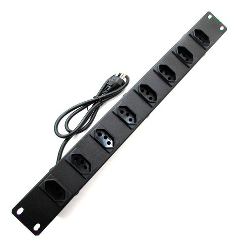 Régua Para Rack 19 Pol Com 8 Tomadas De 20a Plug 20a Calha Cor Preto 127V/220V